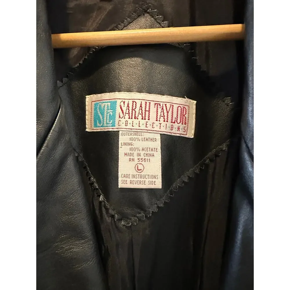 VTG 90’s Sarah Taylor Leather & Leopard Print Long Coat – Size L HolidayGift - Picture 4 of 10